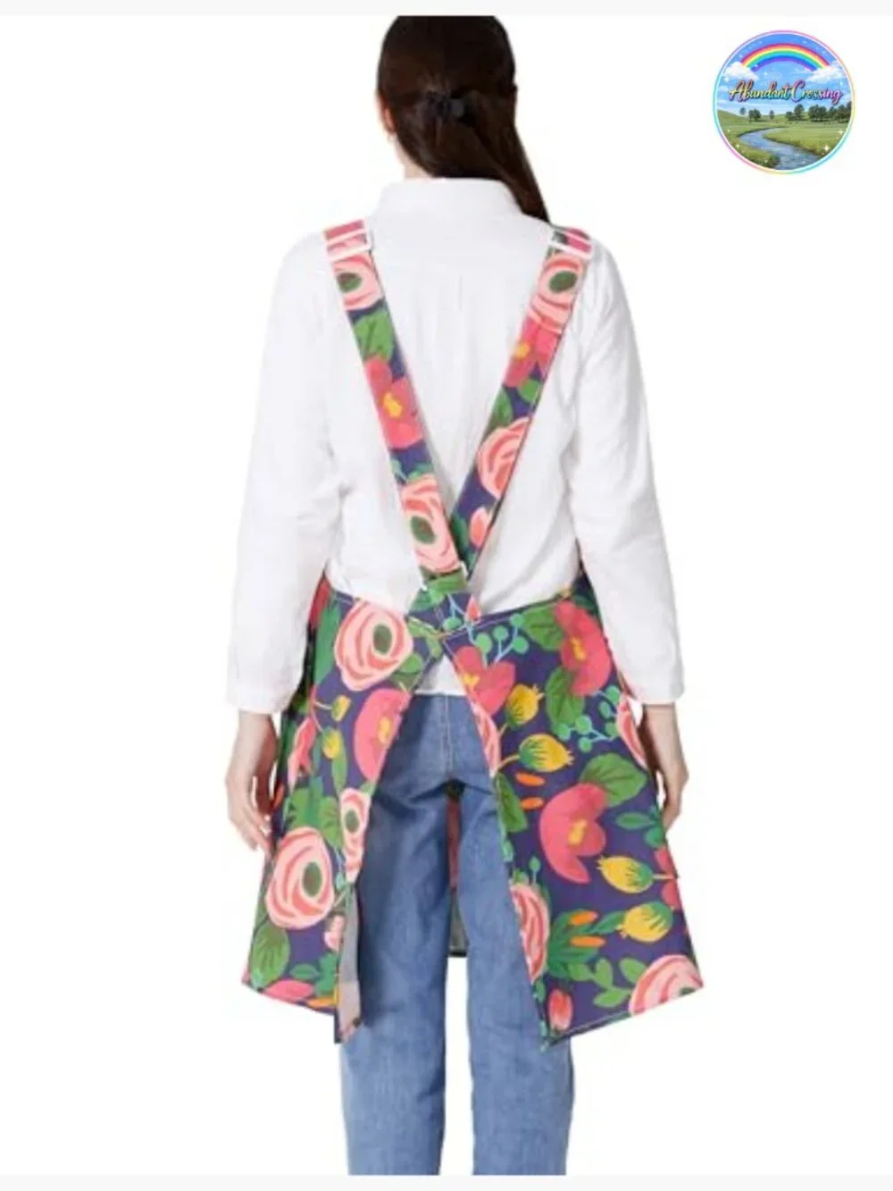 Adjustable Cross Back Apron with Pockets Cotton Linen Blend Full Length